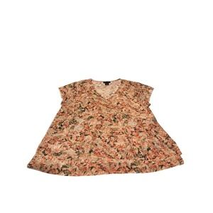 Women's Casual Floral Print V-Neck Blouse,  Short Sleeve. Size XL